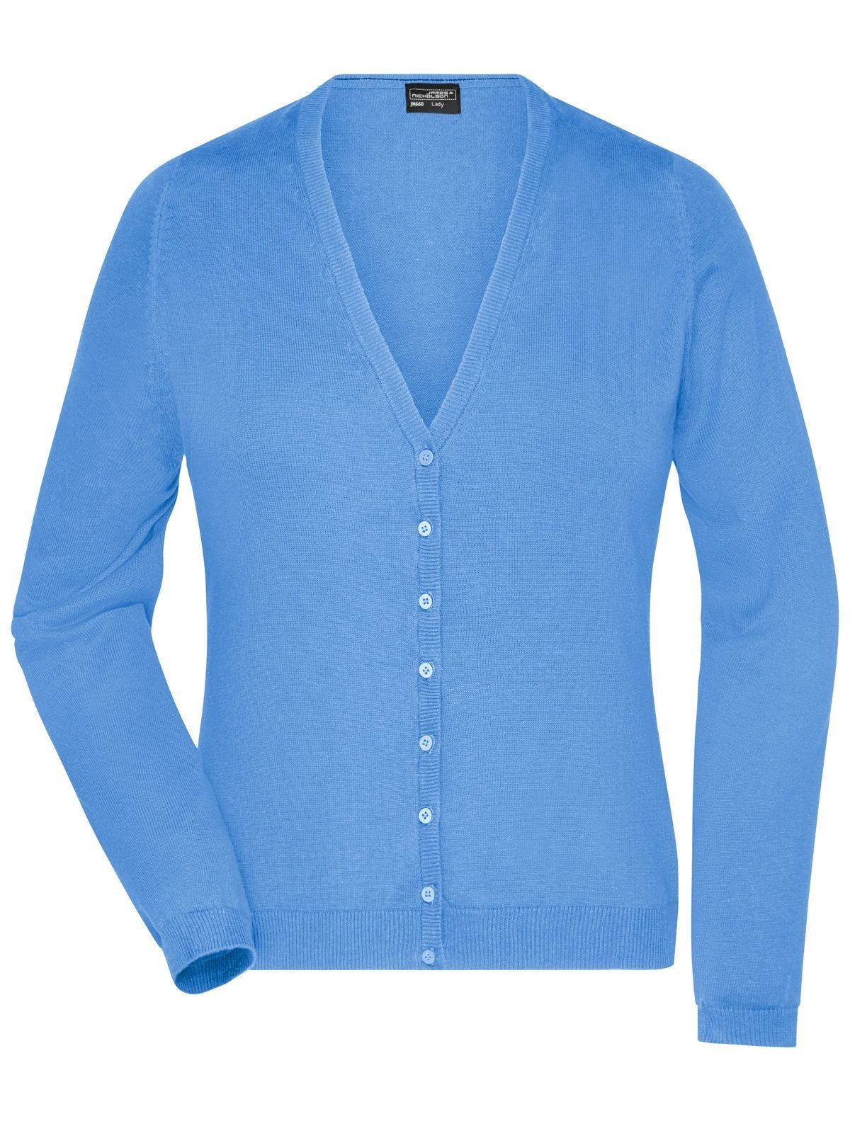 Ladies' V-Neck Cardigan Damen Strick / Weste – Daiber – Farbe glacier-blue – individuell veredelbar