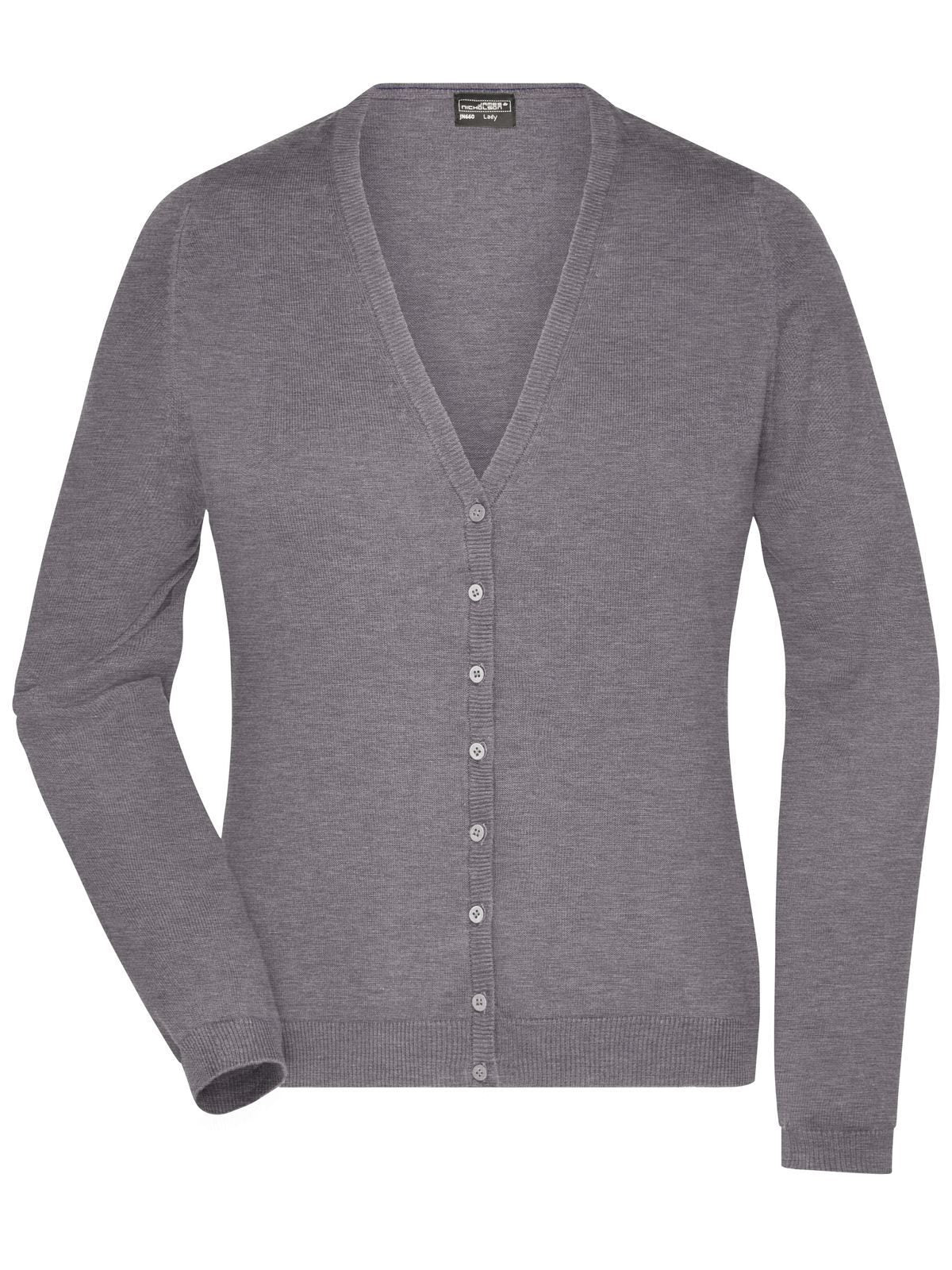 Ladies' V-Neck Cardigan Damen Strick / Weste – Daiber – Farbe grey-heather – individuell veredelbar