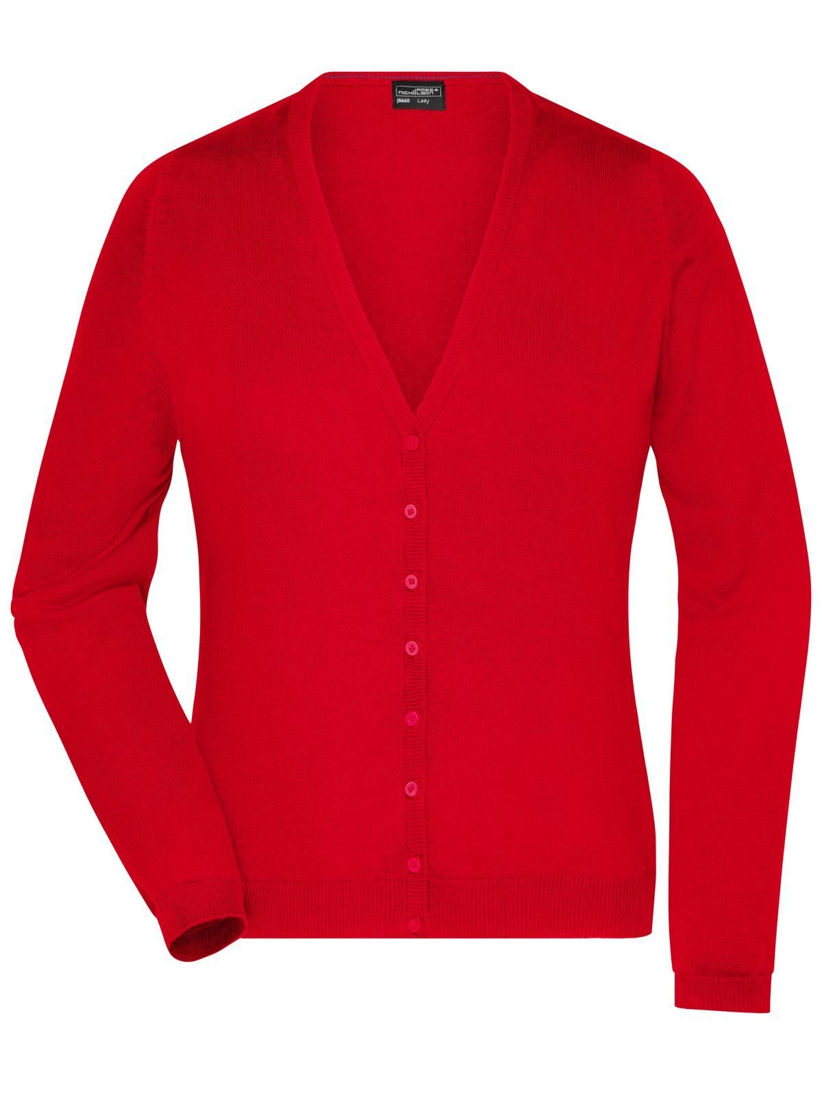 Ladies' V-Neck Cardigan Damen Strick / Weste – Daiber – Farbe Rot – individuell veredelbar