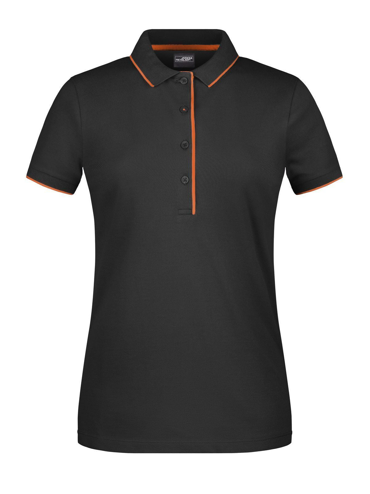 Ladies' Polo Stripe Damen Poloshirt – Daiber – Farbe black/orange – individuell veredelbar