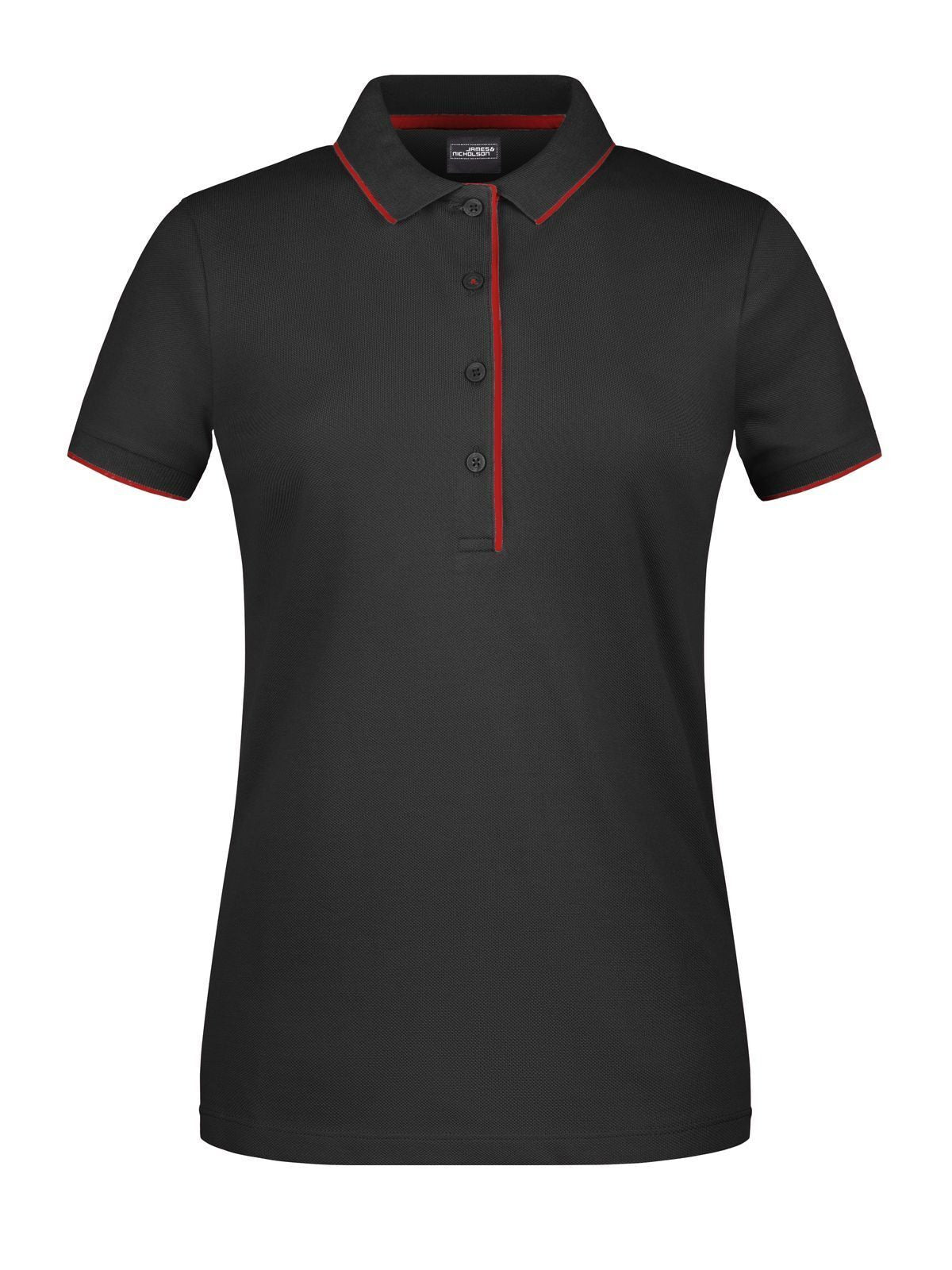 Ladies' Polo Stripe Damen Poloshirt – Daiber – Farbe black/red – individuell veredelbar