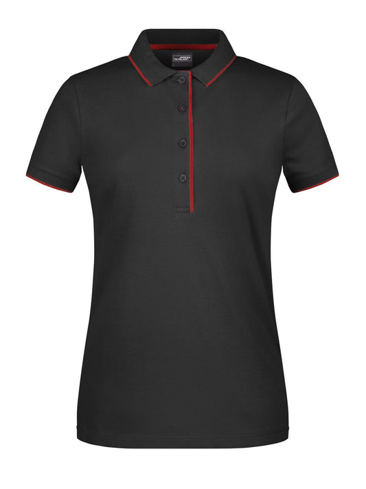 Ladies' Polo Stripe Damen Poloshirt – Daiber – Farbe black/red – individuell veredelbar