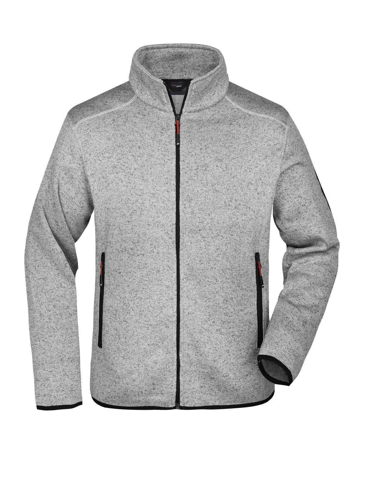 Knitted Fleece Jacket Herren – Daiber – Farbe light-grey-melange/red – individuell veredelbar