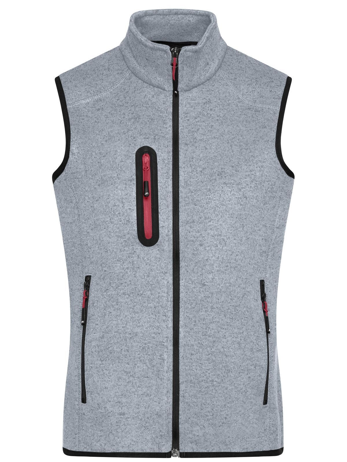 Knitted Fleece Vest Damen – Daiber – Farbe light-grey-melange/red – individuell veredelbar