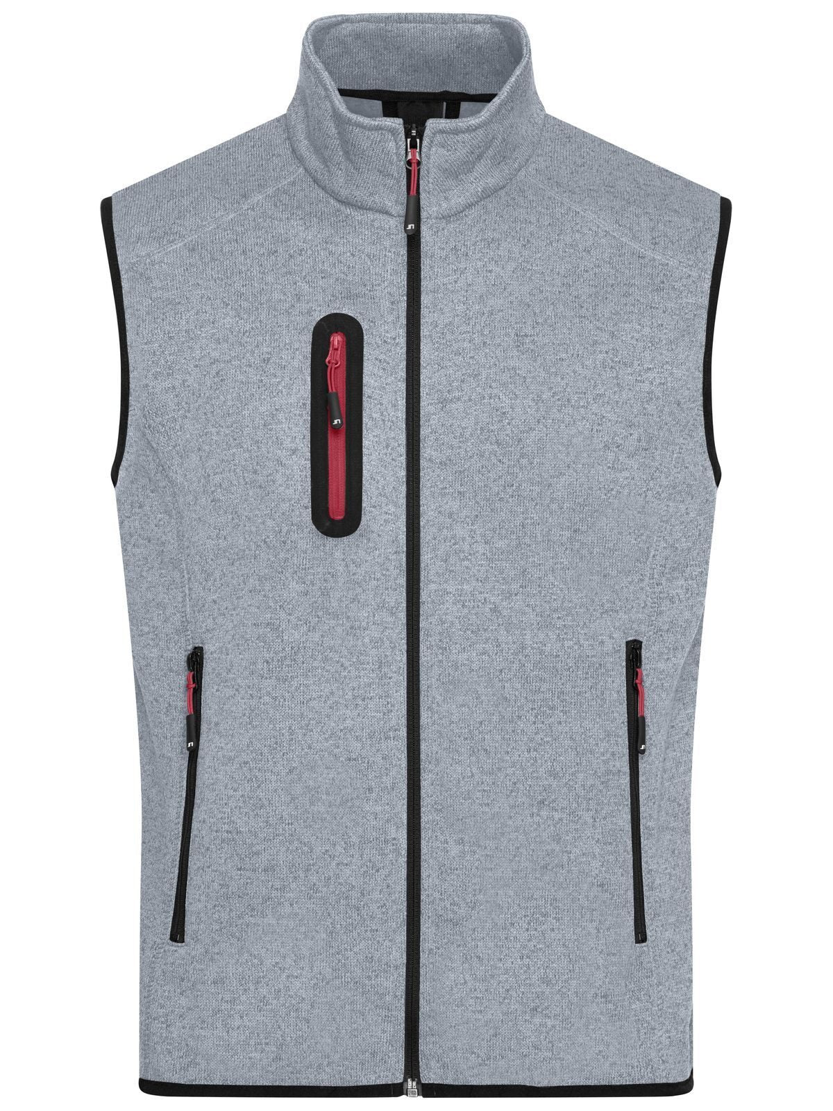 Knitted Fleece Vest Herren – Daiber – Farbe light-grey-melange/red – individuell veredelbar