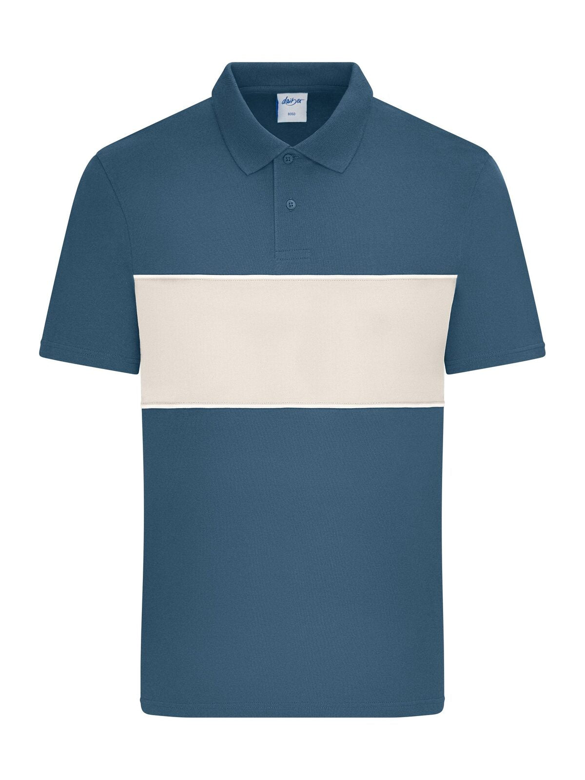 Polo colour-block Unisex Poloshirt – Daiber – Farbe dusty-blue/sandstone – individuell veredelbar