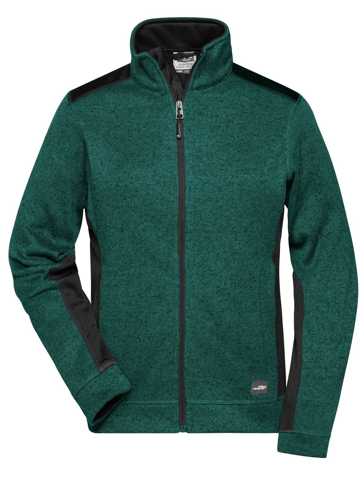 Ladies' Knitted Workwear Fleece Jacket - Strong Damen – Daiber – Farbe dark-green-melange/black – individuell veredelbar