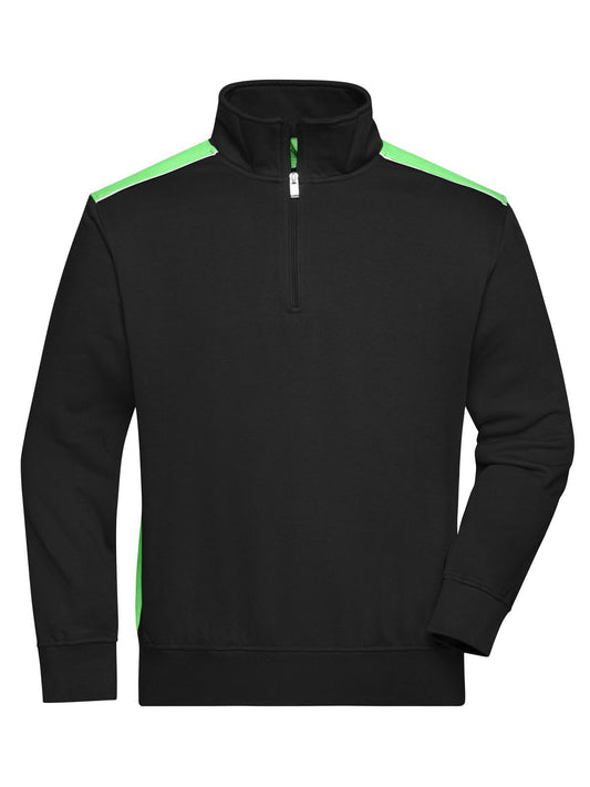 Workwear Half-Zip Sweat - Color Herren Sweatshirt / Hoodie – Daiber – Farbe black/lime-green – individuell veredelbar