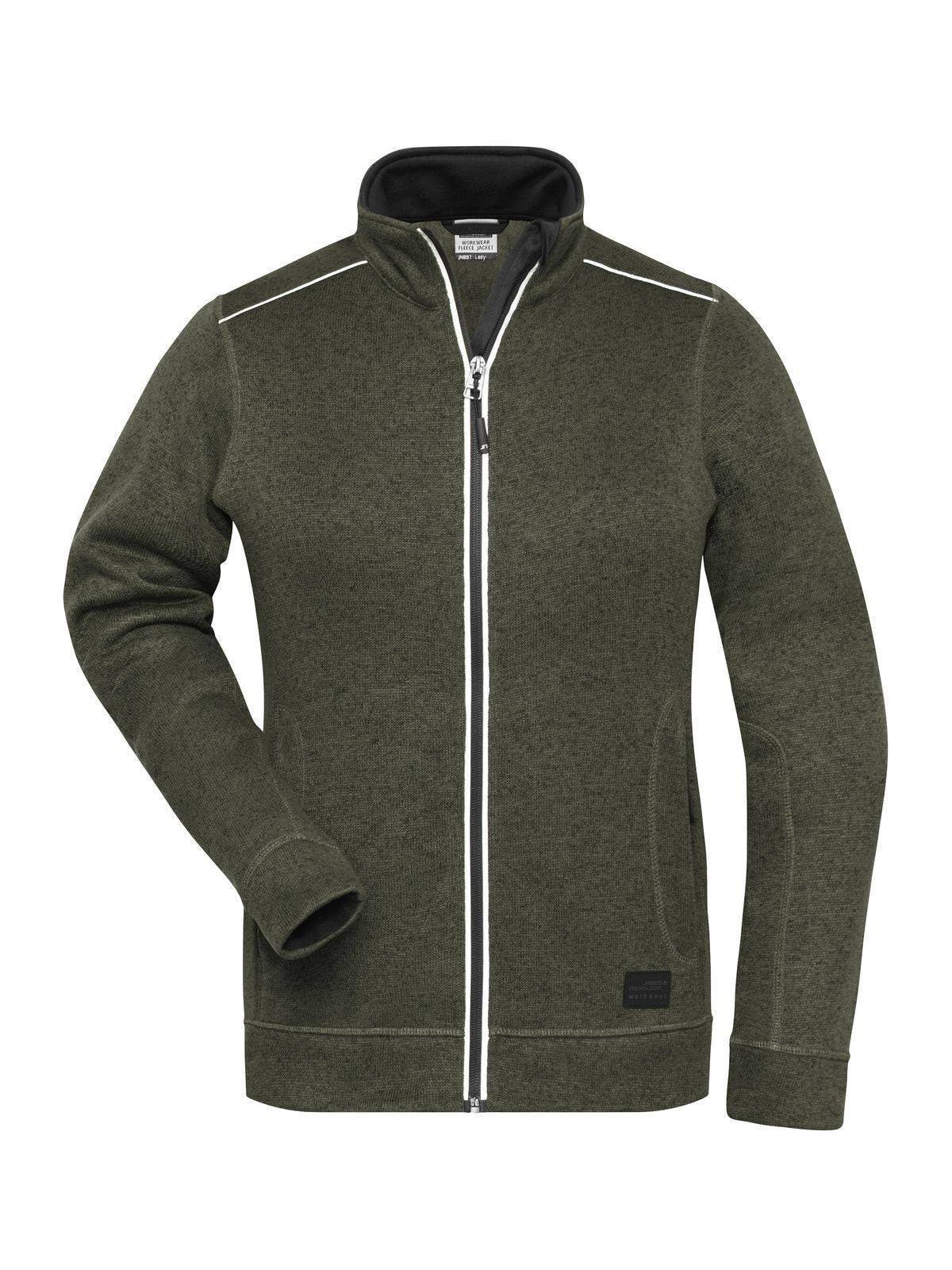 Ladies' Knitted Workwear Fleece Jacket - Solid Damen – Daiber – Farbe olive-melange/black – individuell veredelbar