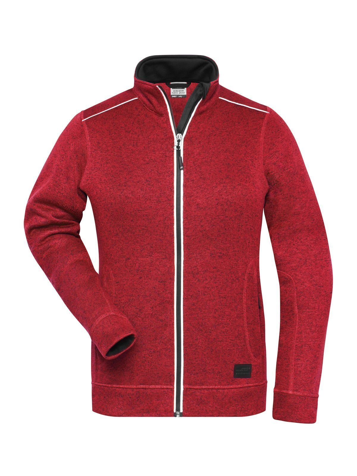 Ladies' Knitted Workwear Fleece Jacket - Solid Damen – Daiber – Farbe red-melange/black – individuell veredelbar