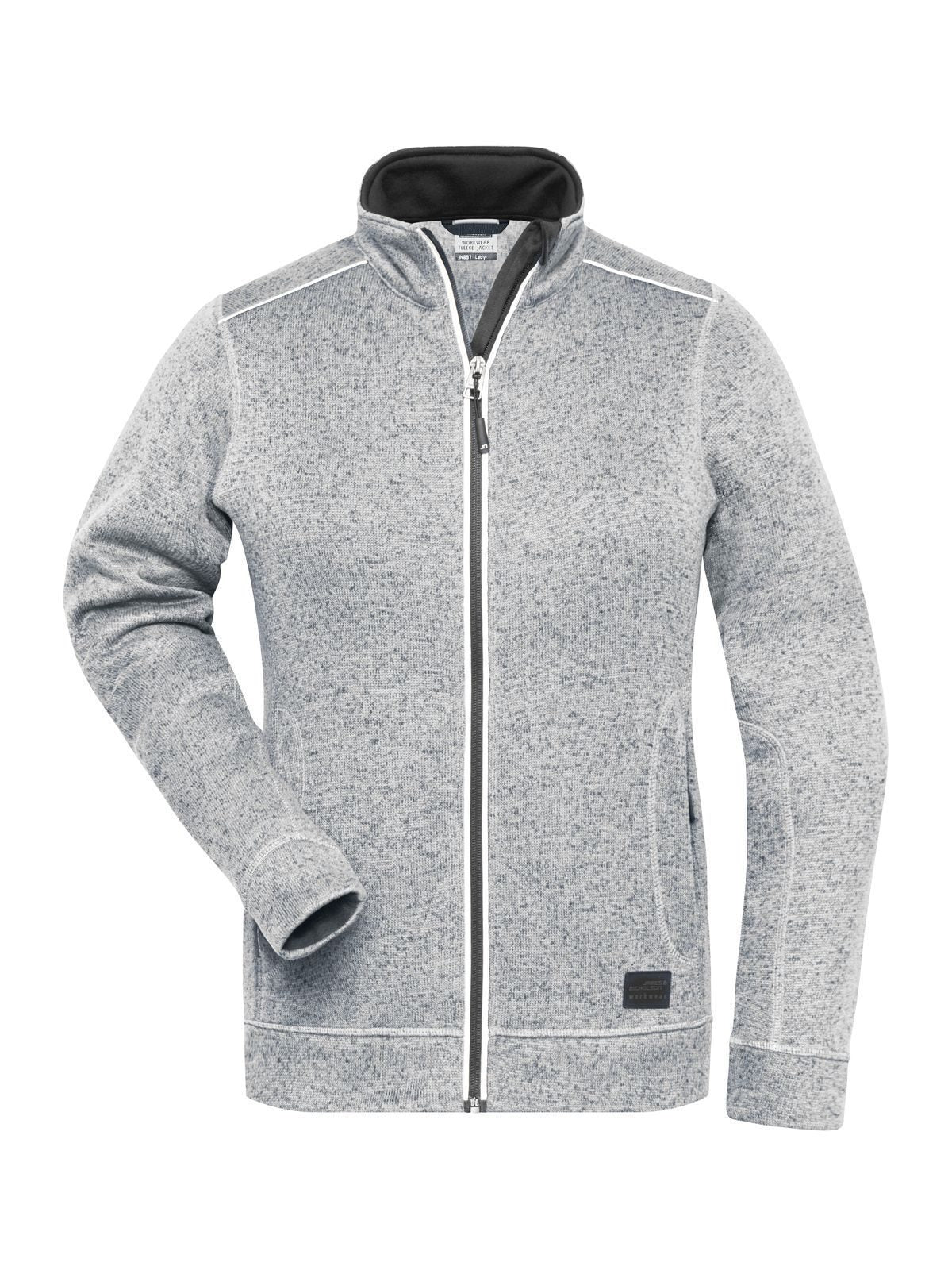 Ladies' Knitted Workwear Fleece Jacket - Solid Damen – Daiber – Farbe white-melange/carbon – individuell veredelbar
