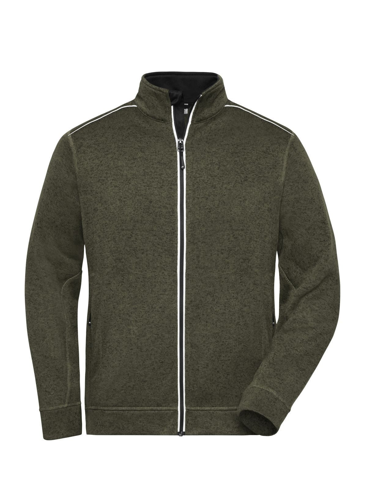 Knitted Workwear Fleece Jacket - Solid Herren – Daiber – Farbe olive-melange/black – individuell veredelbar