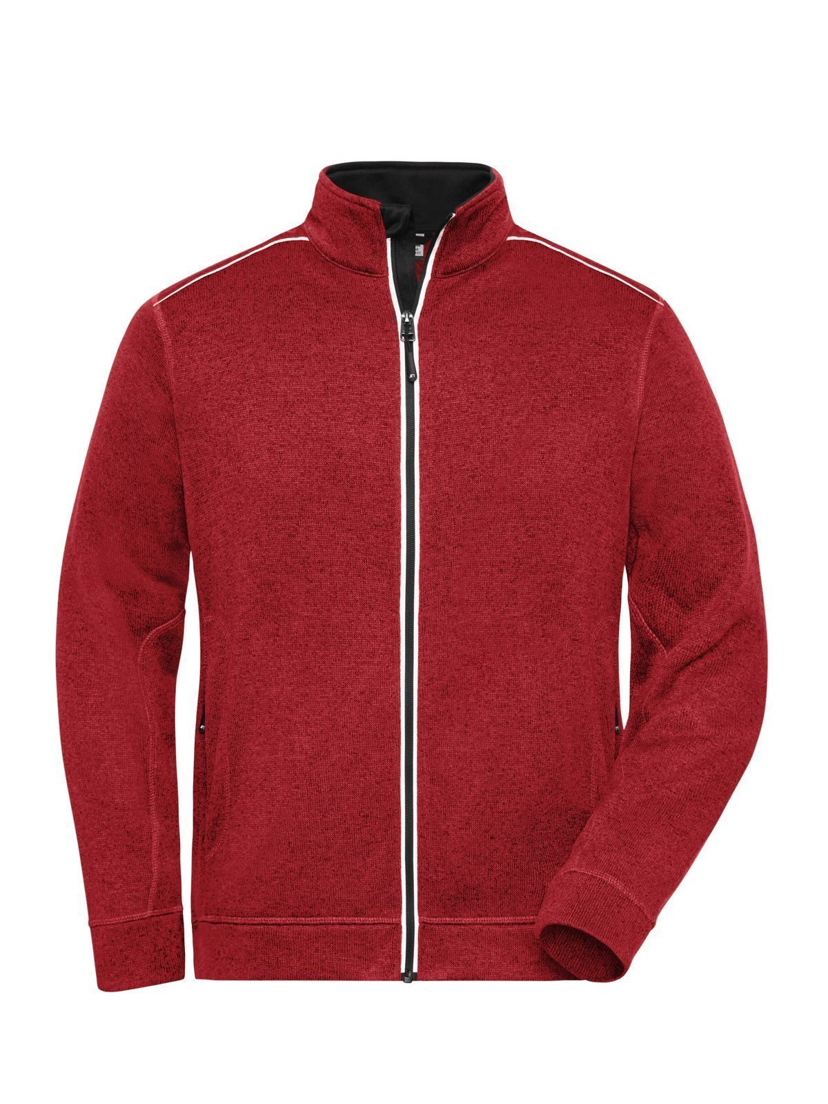 Knitted Workwear Fleece Jacket - Solid Herren – Daiber – Farbe red-melange/black – individuell veredelbar