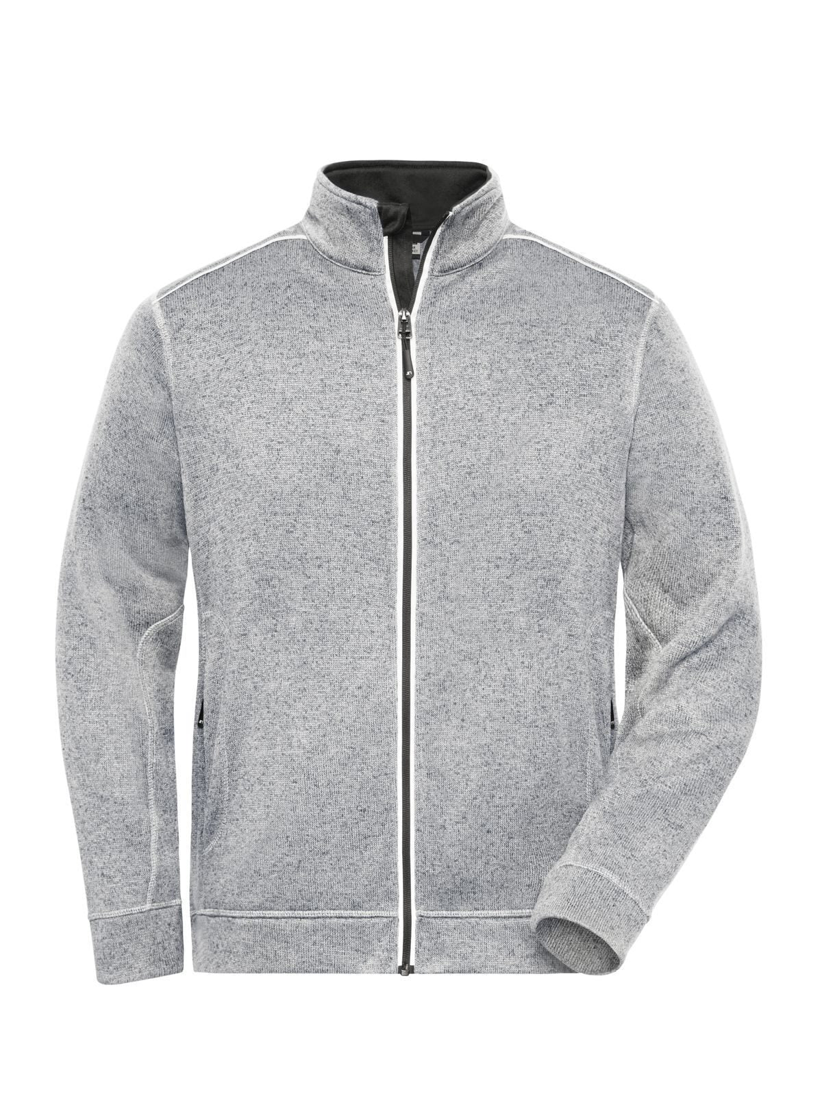 Knitted Workwear Fleece Jacket - Solid Herren – Daiber – Farbe white-melange/carbon – individuell veredelbar