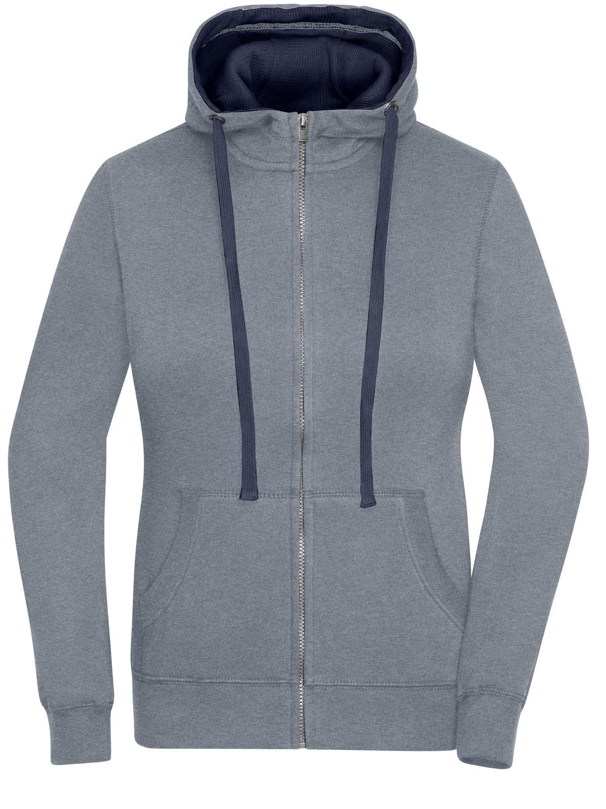 Ladies' Lifestyle Zip-Hoody Damen Sweatshirt / Hoodie – Daiber – Farbe grey melange/navy – individuell veredelbar