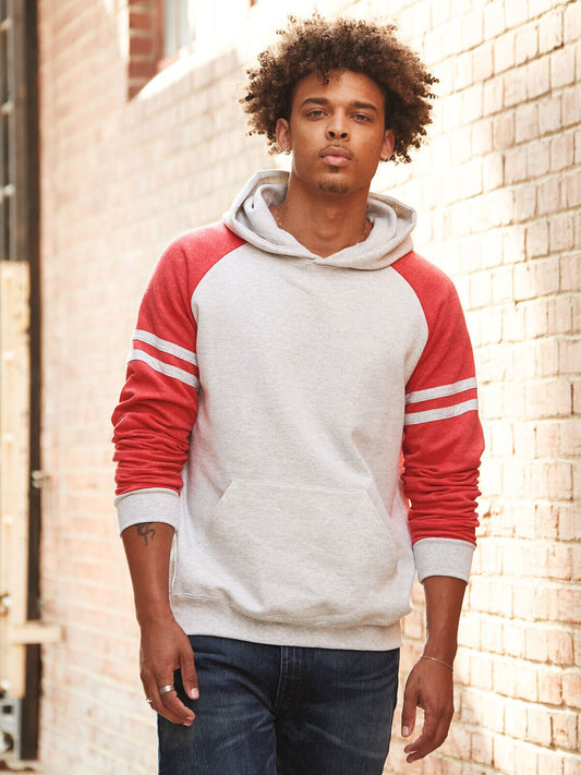 NuBlend Varsity Colour-Block Hooded Sweatshirt Sweatshirt / Hoodie – Jerzees – Farbe Oatm Heather/Forest Green Heat – individuell veredelbar