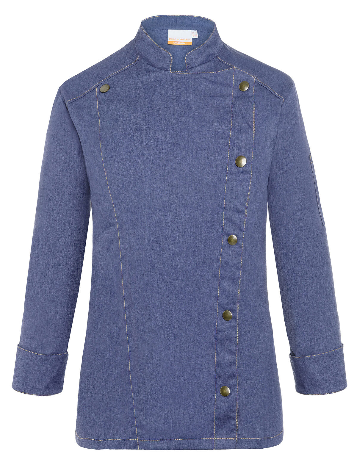 Ladies' Chef Jacket Jeans-Style Damen Schürze / Kasack – Karlowsky – Farbe Vintage Blue – individuell veredelbar