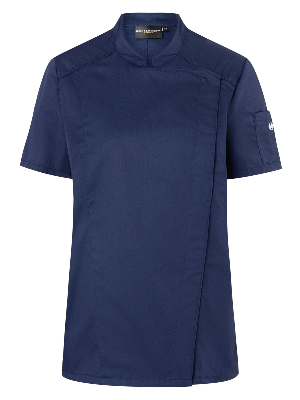 Short-Sleeve Ladies' Chef Jacket Modern-Look Damen Schürze / Kasack – Karlowsky – Farbe Navy – individuell veredelbar