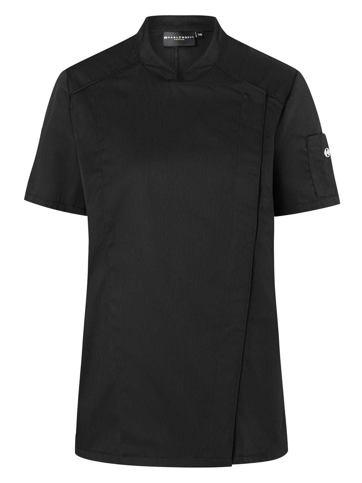 Short-Sleeve Ladies' Chef Jacket Modern-Look Damen Schürze / Kasack – Karlowsky – Farbe Schwarz – individuell veredelbar