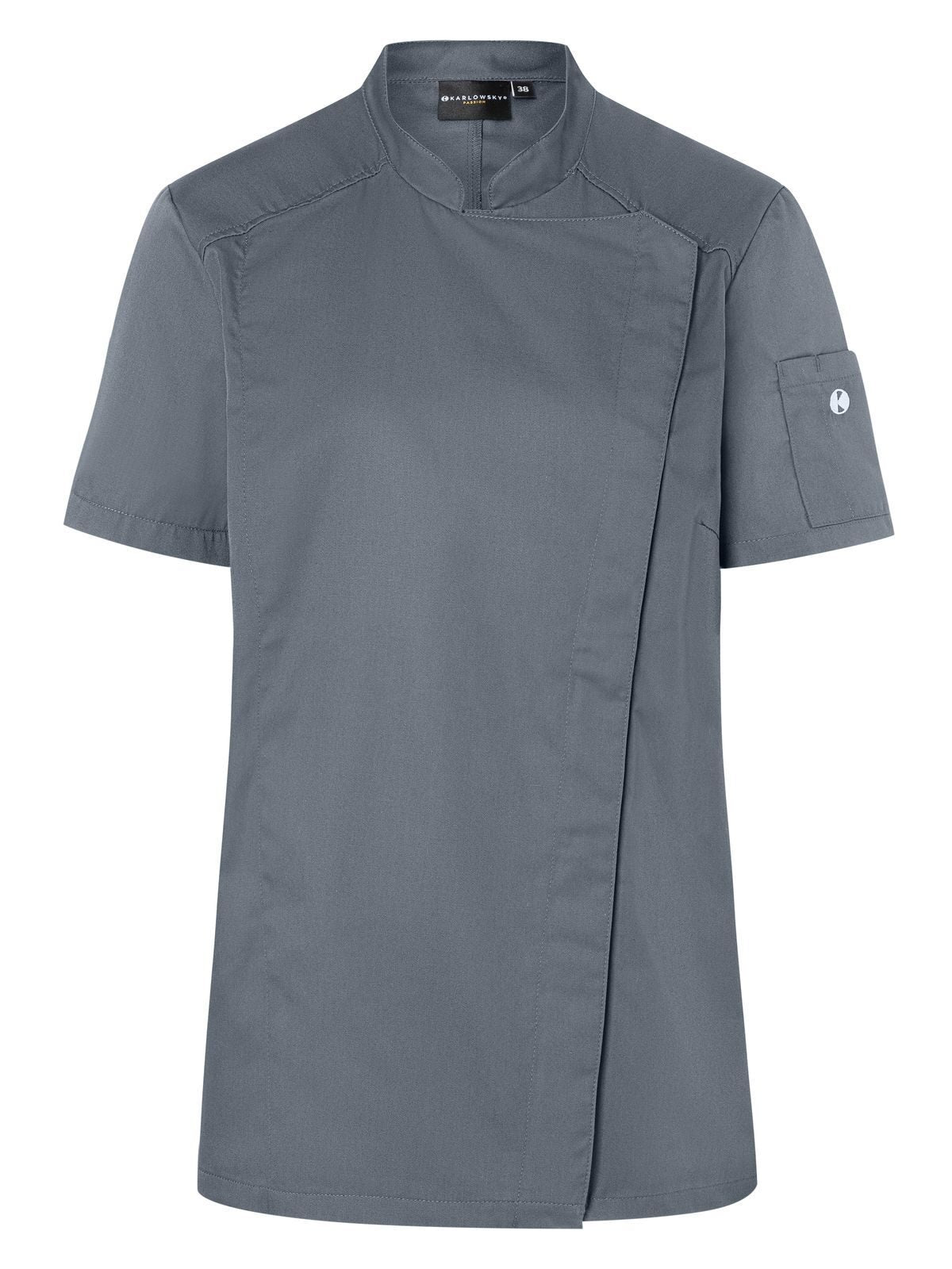 Short-Sleeve Ladies' Chef Jacket Modern-Look Damen Schürze / Kasack – Karlowsky – Farbe Anthrazit – individuell veredelbar