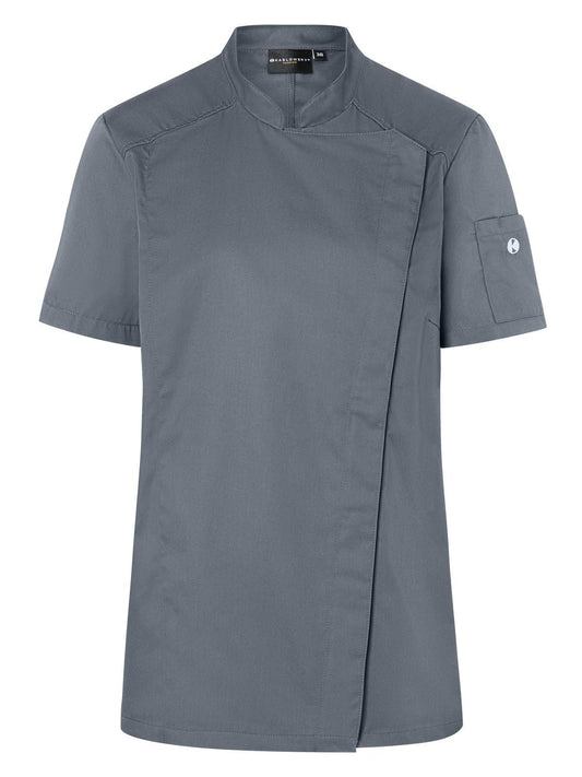 Short-Sleeve Ladies' Chef Jacket Modern-Look Damen Schürze / Kasack – Karlowsky – Farbe Anthrazit – individuell veredelbar