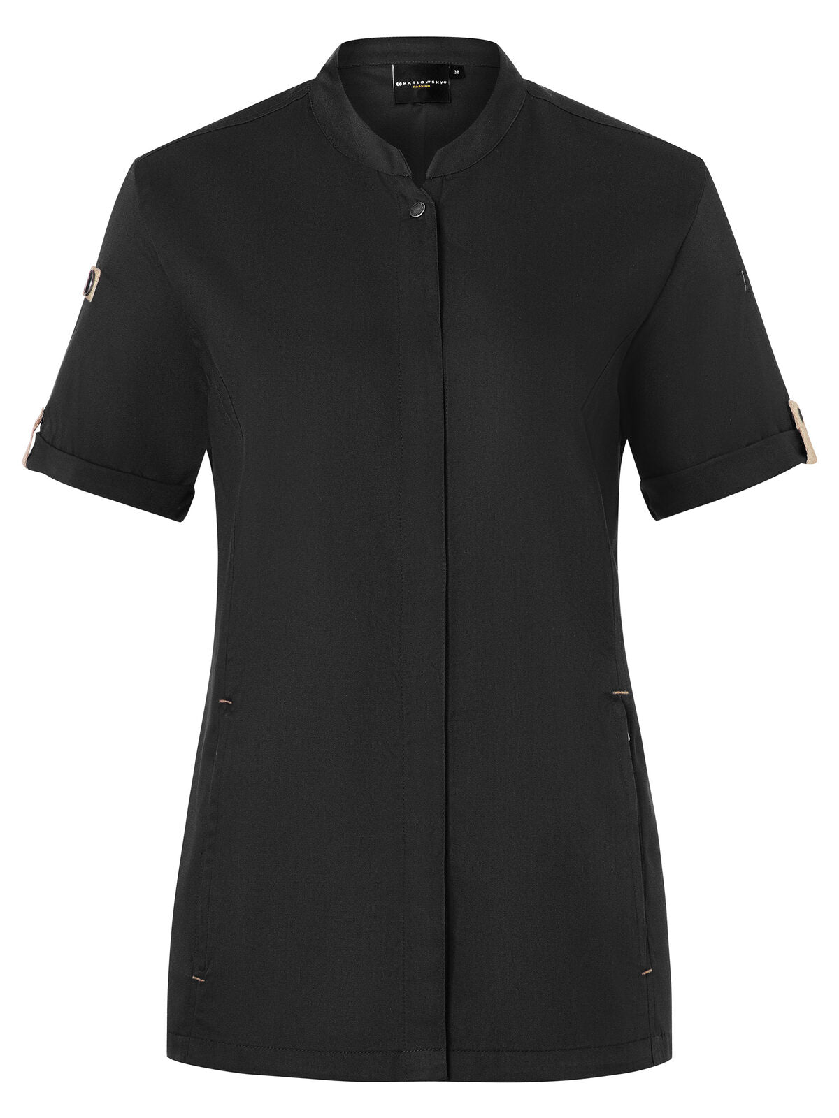 Giacca da cuoco da donna a maniche corte Green-Generation Damen Schürze / Kasack – Karlowsky – Farbe Schwarz – individuell veredelbar