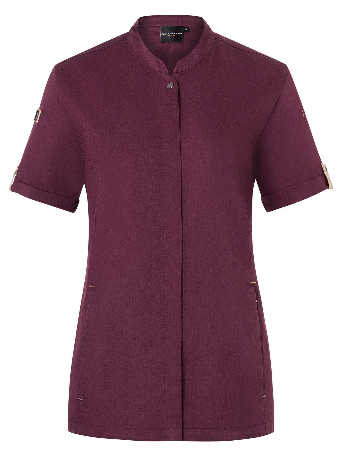 Giacca da cuoco da donna a maniche corte Green-Generation Damen Schürze / Kasack – Karlowsky – Farbe Aubergine – individuell veredelbar