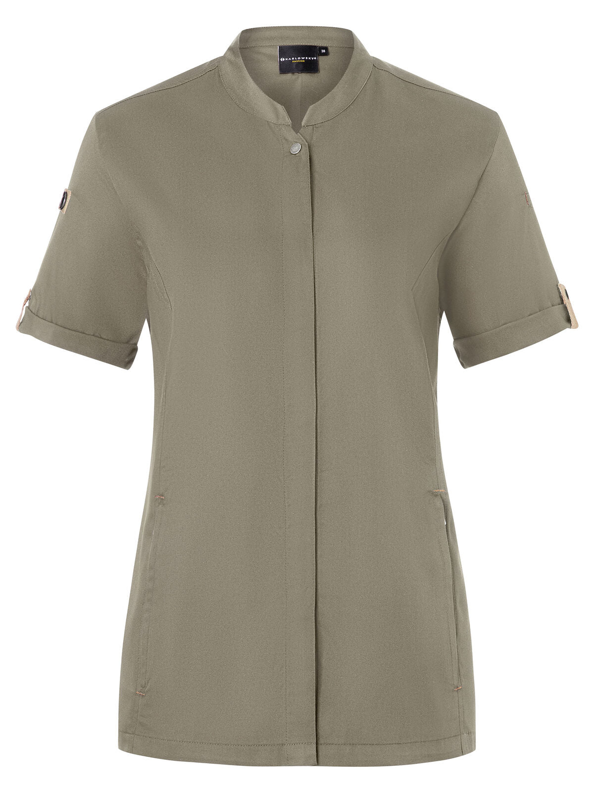Giacca da cuoco da donna a maniche corte Green-Generation Damen Schürze / Kasack – Karlowsky – Farbe Sage – individuell veredelbar