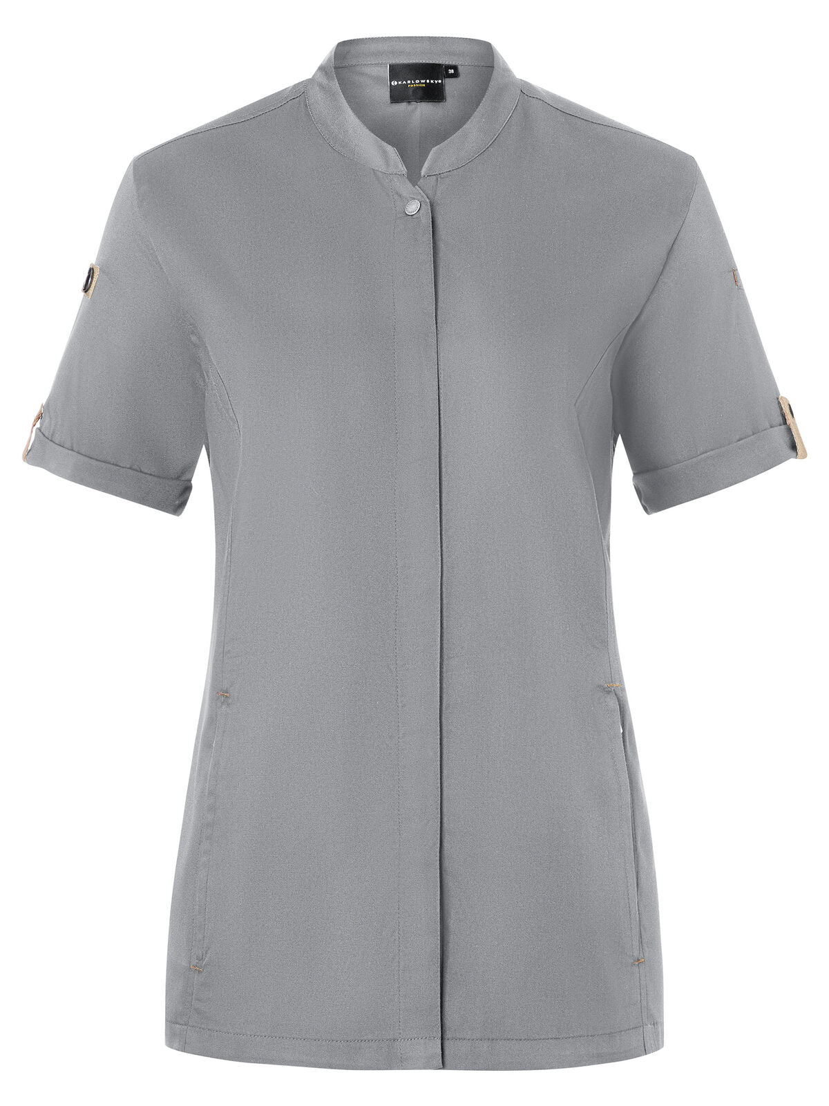 Giacca da cuoco da donna a maniche corte Green-Generation Damen Schürze / Kasack – Karlowsky – Farbe Platinum Grey – individuell veredelbar