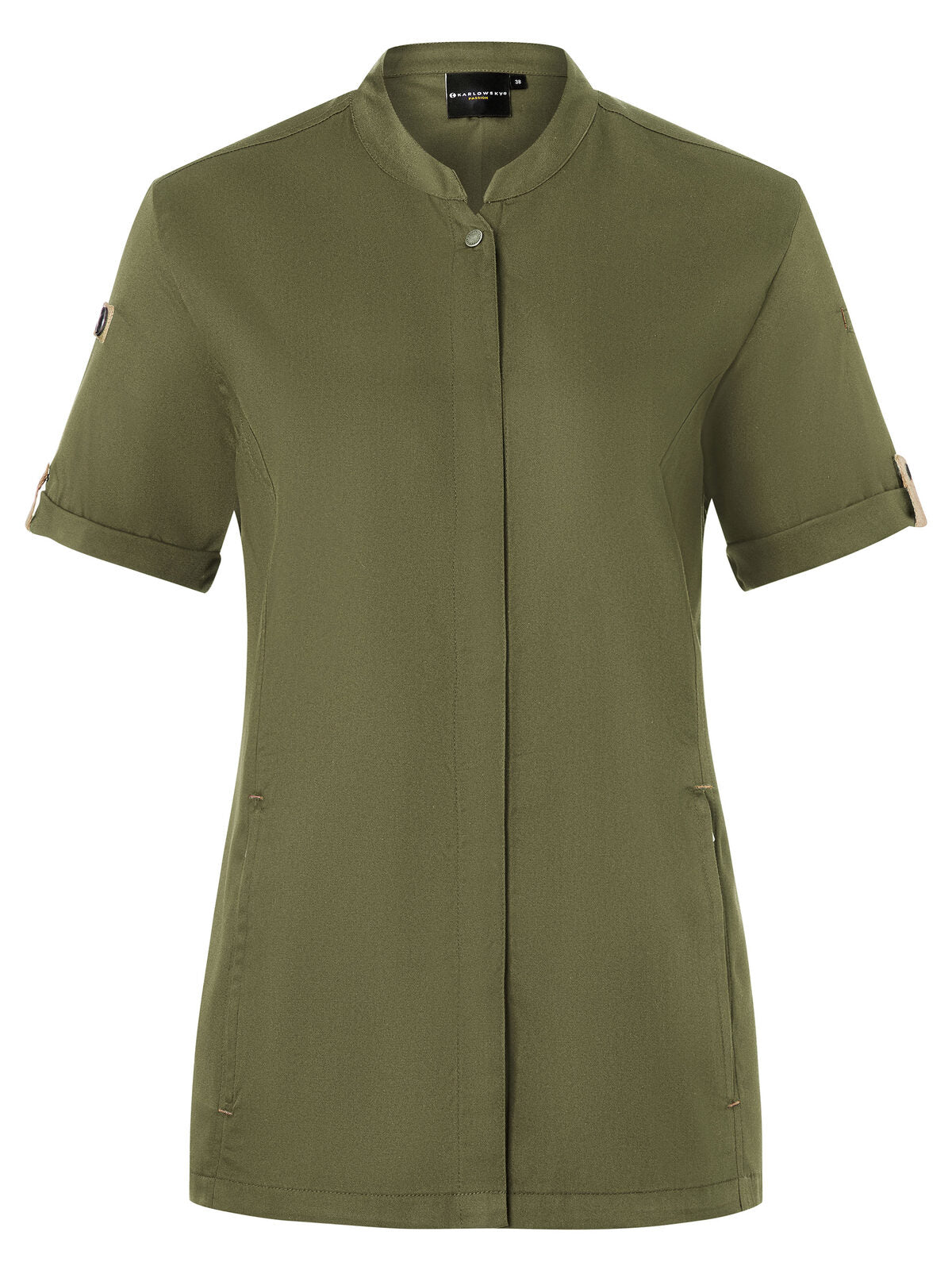Giacca da cuoco da donna a maniche corte Green-Generation Damen Schürze / Kasack – Karlowsky – Farbe Moss Green – individuell veredelbar