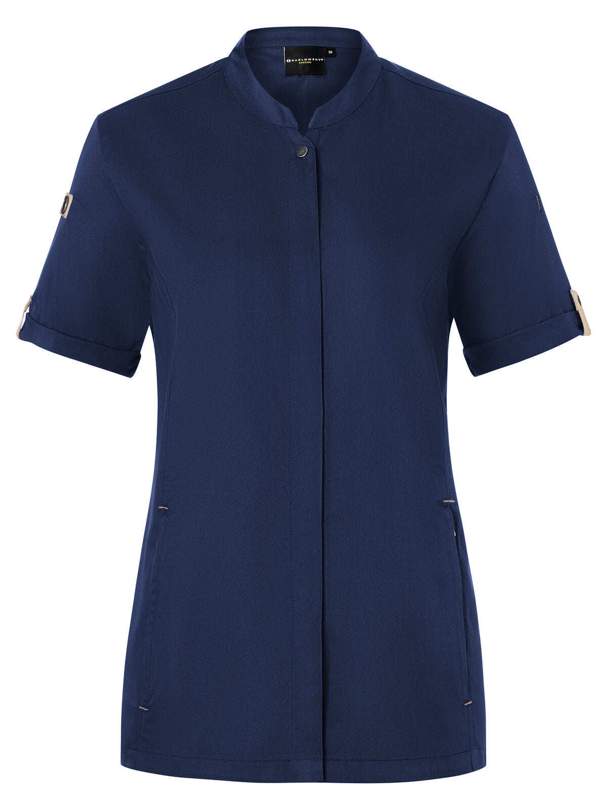 Giacca da cuoco da donna a maniche corte Green-Generation Damen Schürze / Kasack – Karlowsky – Farbe Steel Blue – individuell veredelbar