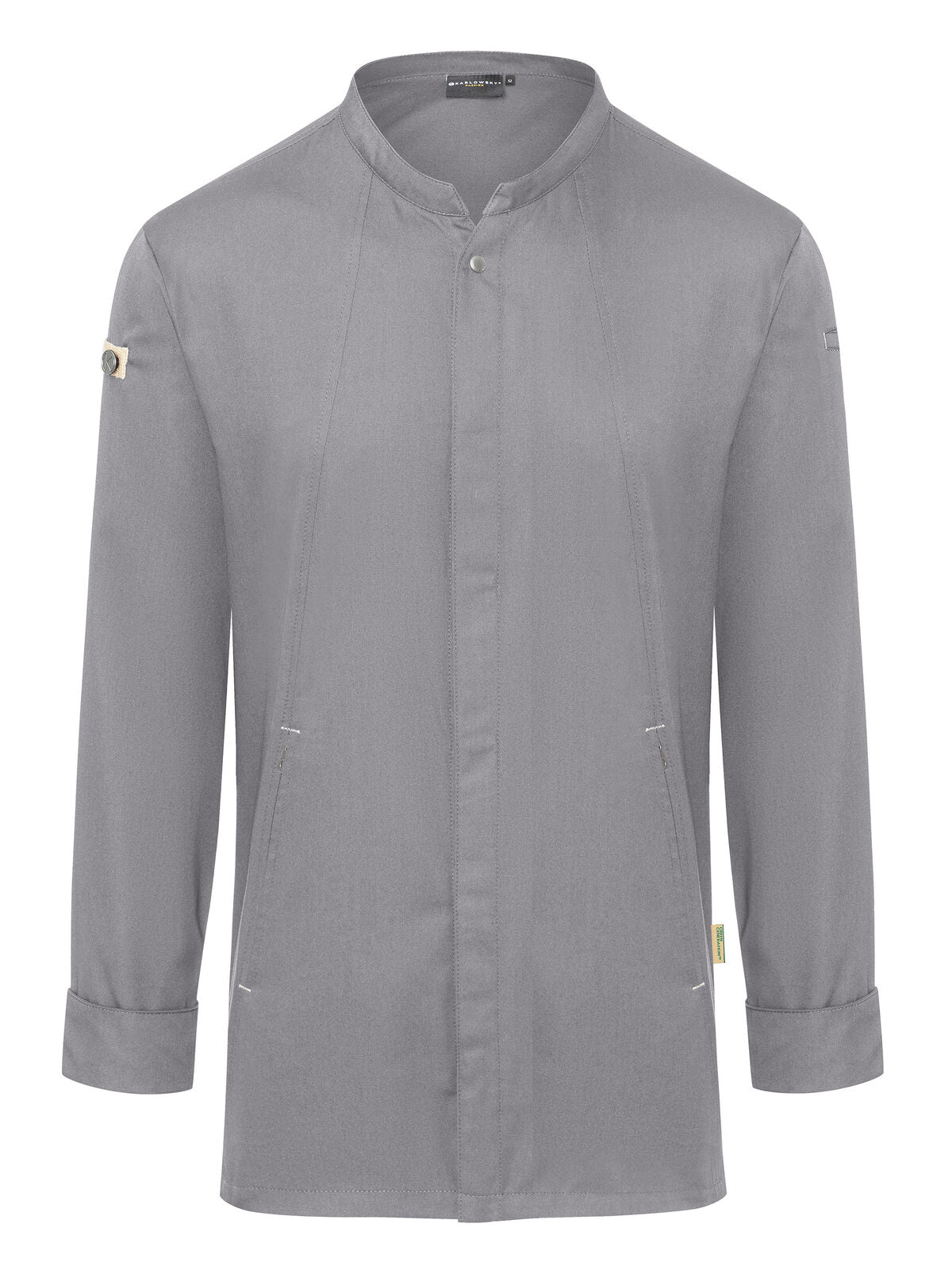 Chefs Jacket Long-Sleeve Green Generation Herren Schürze / Kasack – Karlowsky – Farbe Platinum Grey – individuell veredelbar