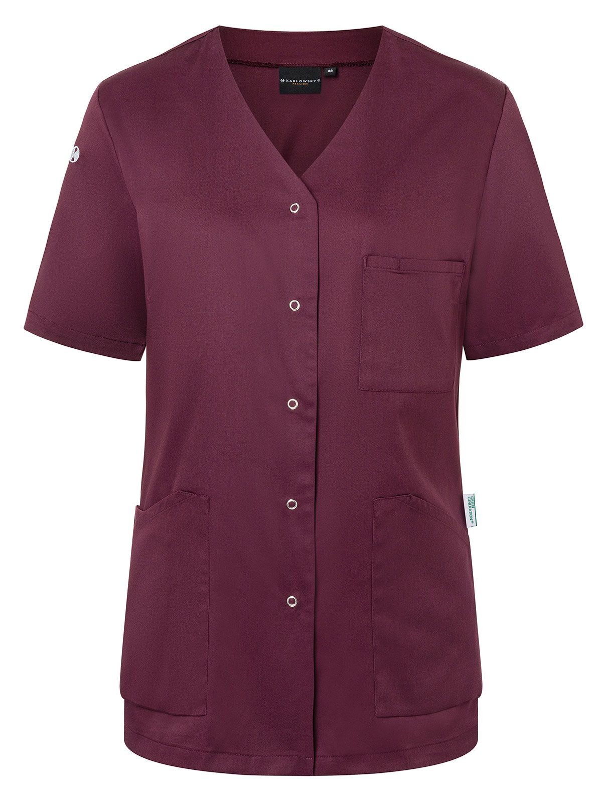Work Smock With Press Studs - Essential Damen Schürze / Kasack – Karlowsky – Farbe Aubergine – individuell veredelbar