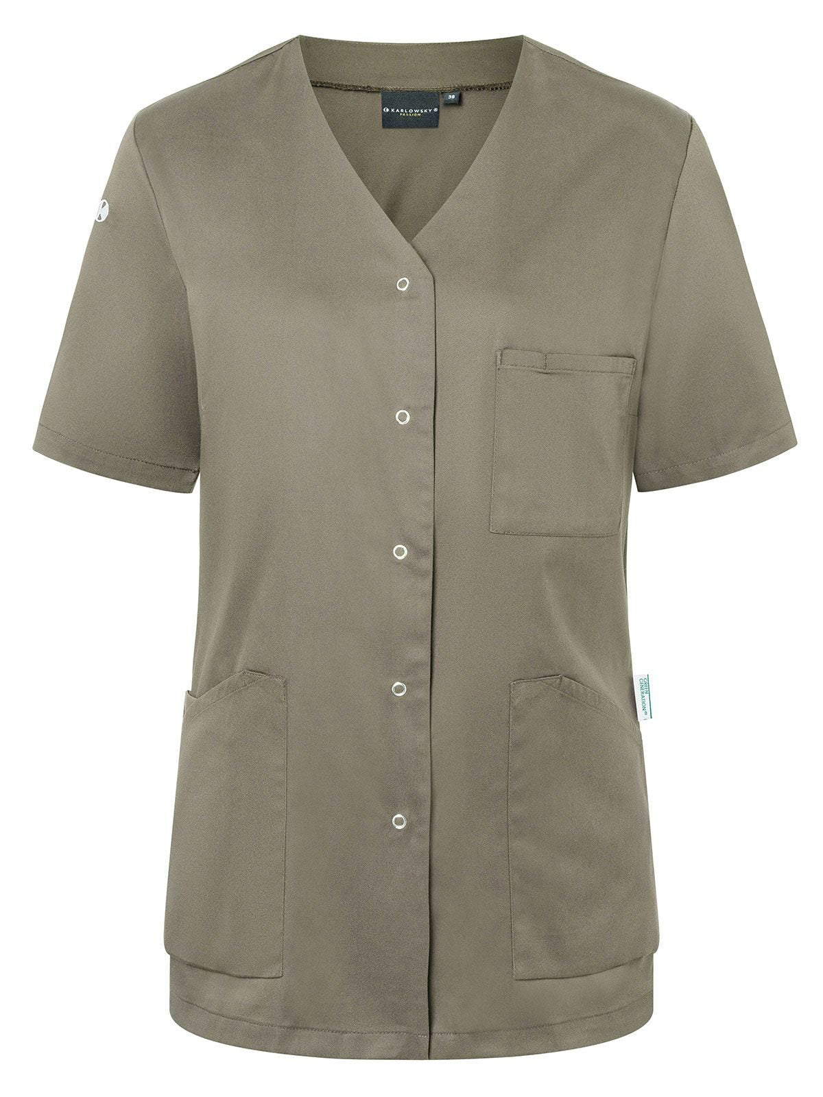 Work Smock With Press Studs - Essential Damen Schürze / Kasack – Karlowsky – Farbe Sage – individuell veredelbar