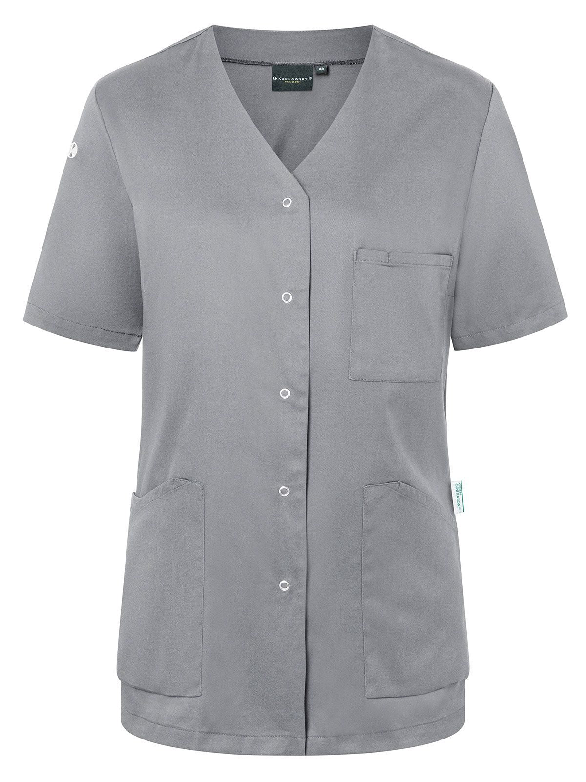 Work Smock With Press Studs - Essential Damen Schürze / Kasack – Karlowsky – Farbe Platinum Grey – individuell veredelbar