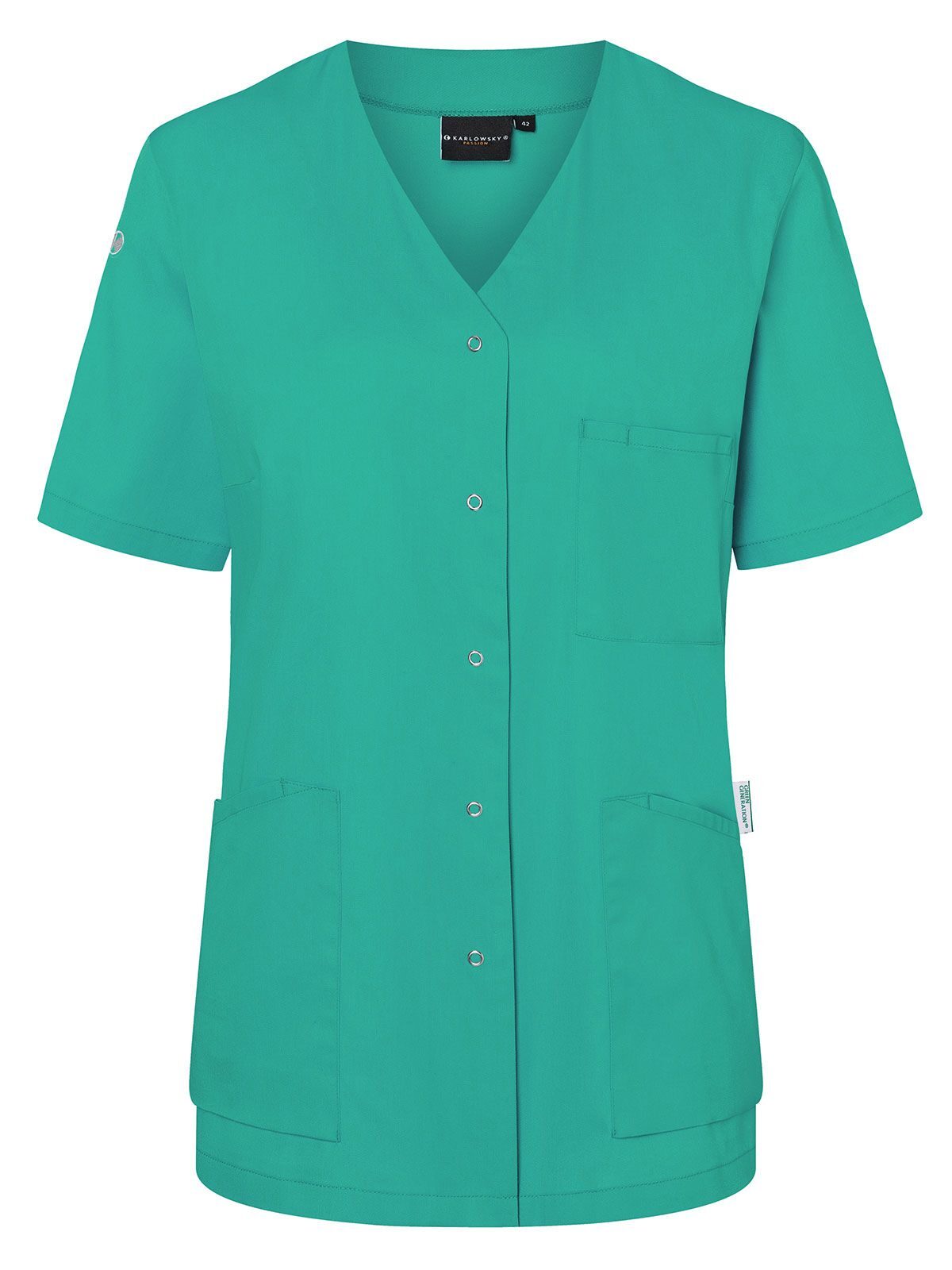Work Smock With Press Studs - Essential Damen Schürze / Kasack – Karlowsky – Farbe Emerald Green – individuell veredelbar