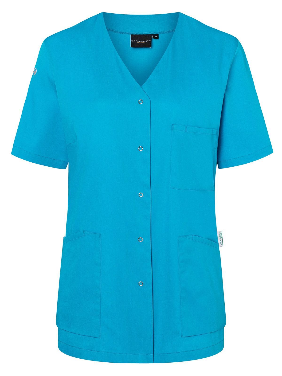 Work Smock With Press Studs - Essential Damen Schürze / Kasack – Karlowsky – Farbe Pacific Blue – individuell veredelbar