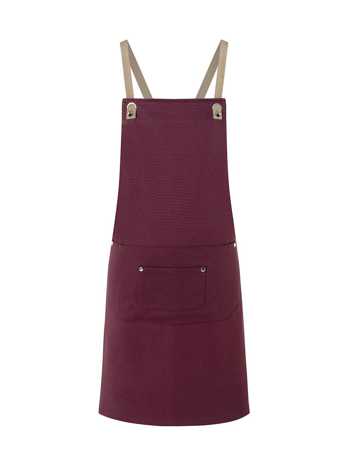 Bib Apron With Crossed Ribbons And Big Pocket Herren Schürze / Kasack – Karlowsky – Farbe Aubergine – individuell veredelbar