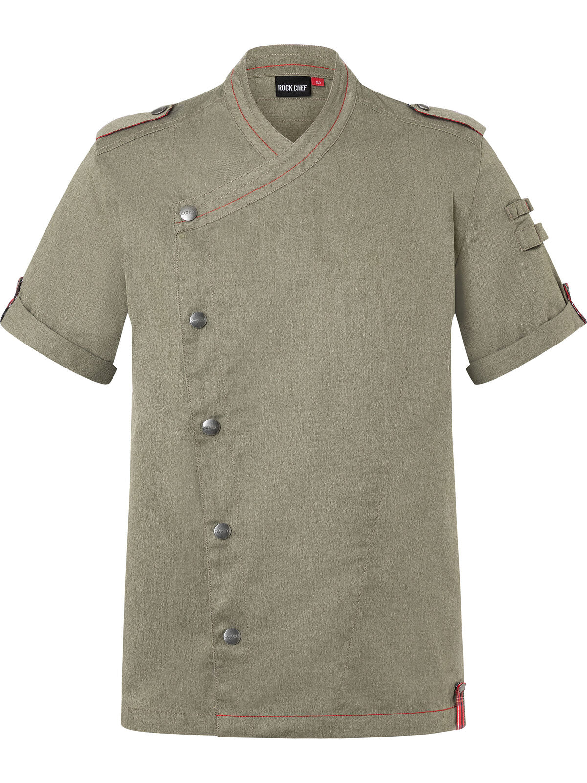 Giacca da cuoco da uomo denim a maniche corte ROCK CHEF®-Stage2 Herren Schürze / Kasack – Karlowsky – Farbe Vintage Moss Green – individuell veredelbar