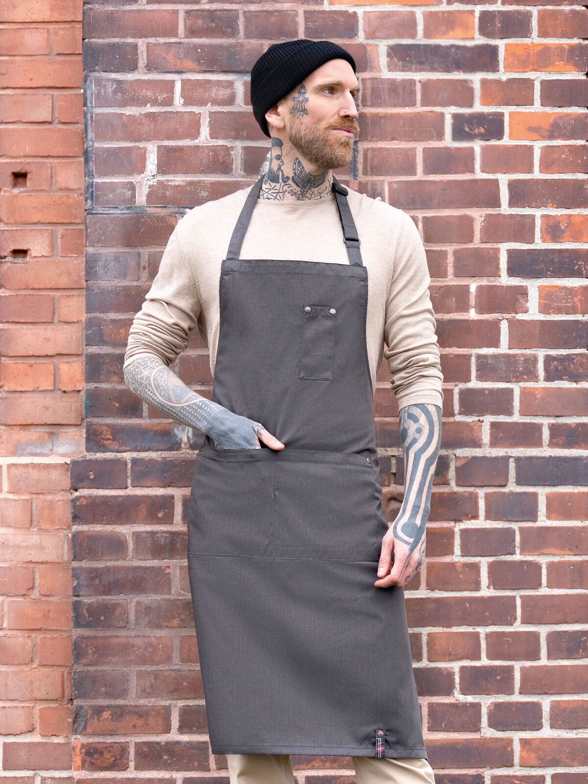 Grembiule con pettorina stile denim ROCK CHEF®-Stage2 Herren Schürze / Kasack – Karlowsky – Farbe Vintage Black – individuell veredelbar