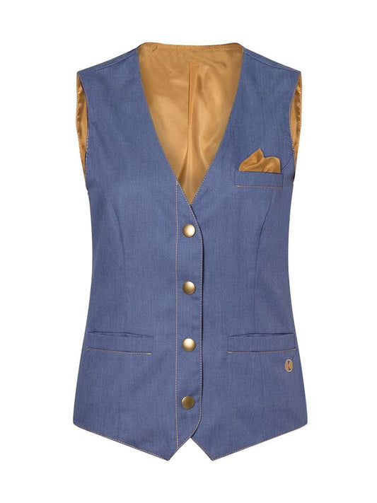 Ladies' Waistcoat Jeans-Style Damen Strick / Weste – Karlowsky – Farbe Vintage Blue – individuell veredelbar