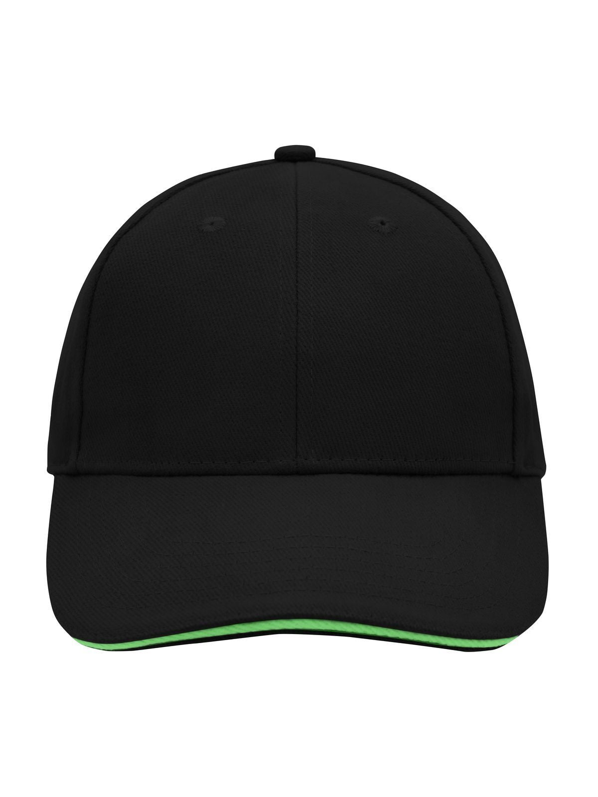 Baseball Caps 6 Panel Sandwich Cap Schwarz/lime-green bestickbar und bedruckbar – LA1970