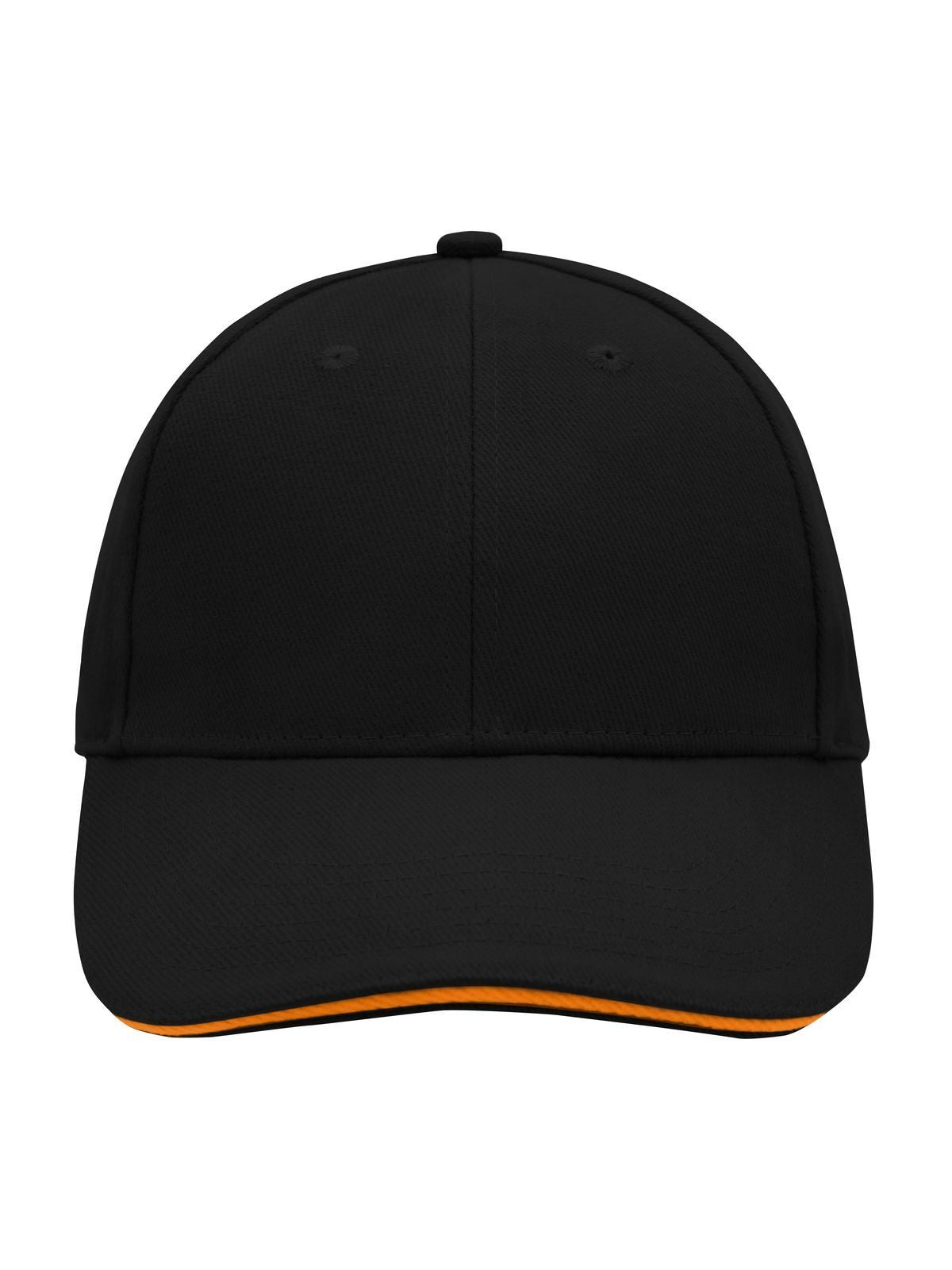 Baseball Caps 6 Panel Sandwich Cap Schwarz/orange bestickbar und bedruckbar – LA1970