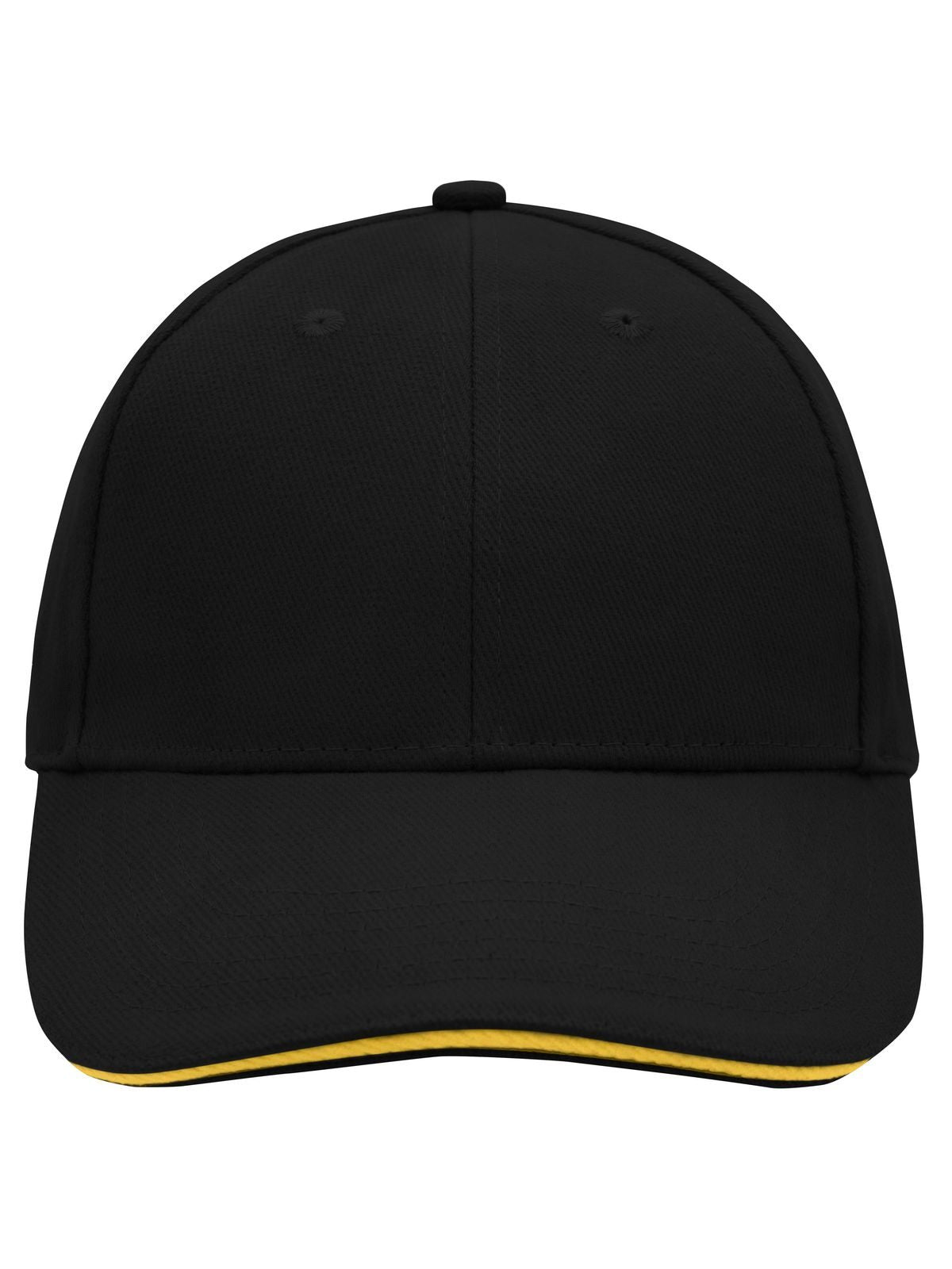 Baseball Caps 6 Panel Sandwich Cap Schwarz/yellow bestickbar und bedruckbar – LA1970