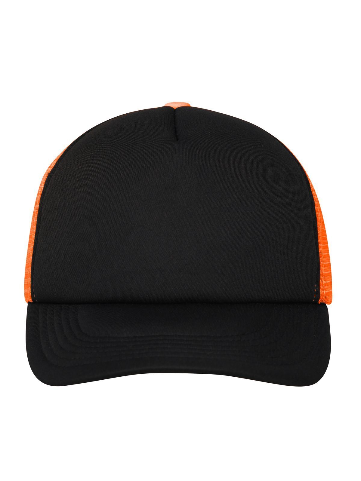 Trucker Caps 5 Panel Polyester Mesh Cap Schwarz/neon-orange bestickbar und bedruckbar – LA1970