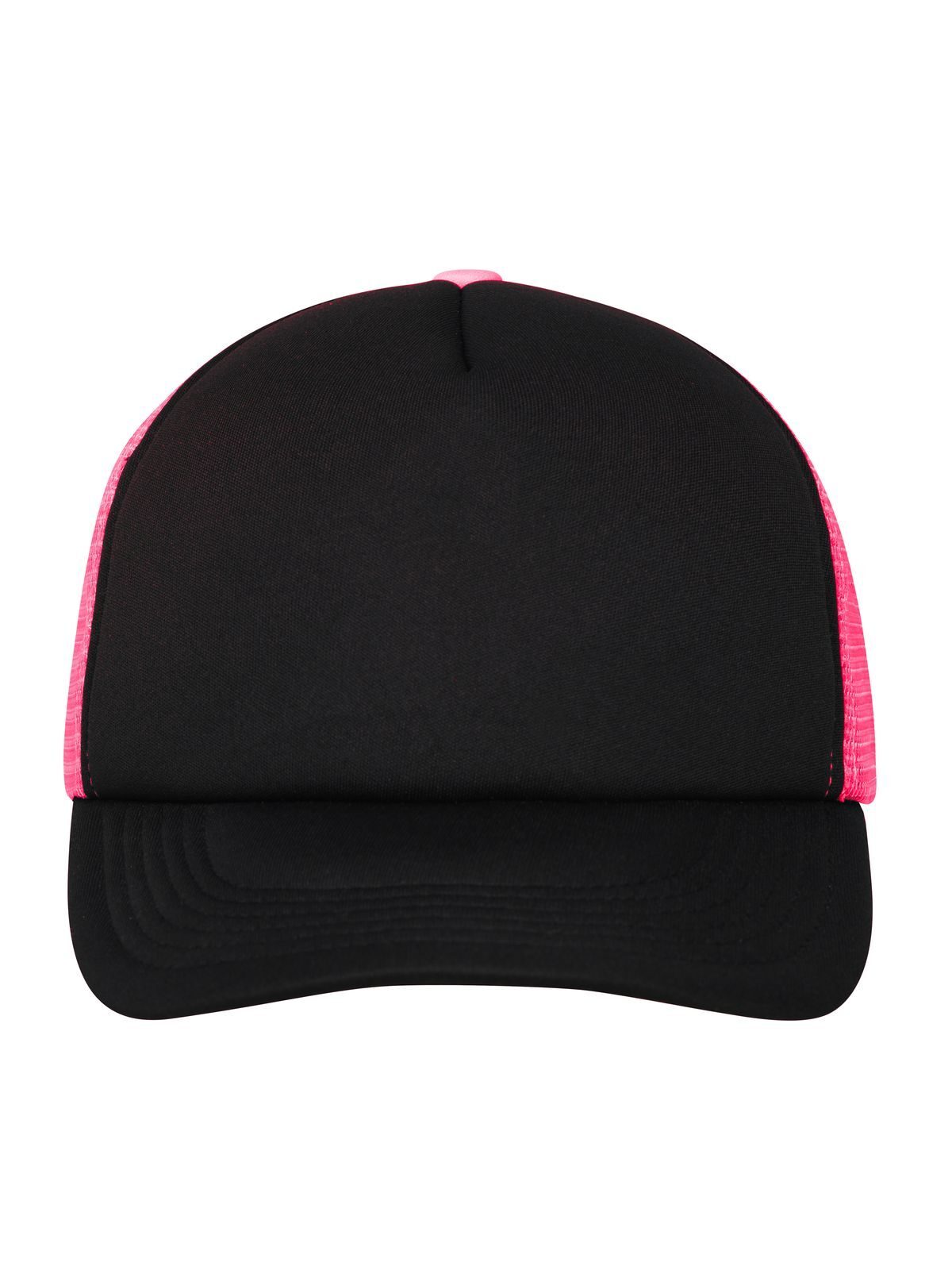 Trucker Caps 5 Panel Polyester Mesh Cap Schwarz/neon-pink bestickbar und bedruckbar – LA1970