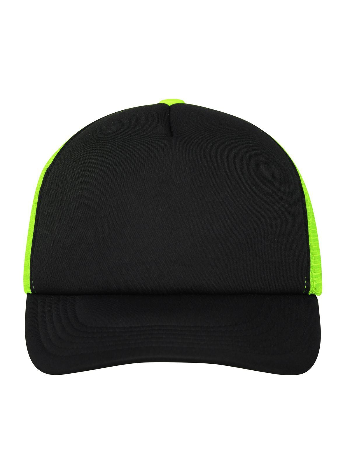 Trucker Caps 5 Panel Polyester Mesh Cap Schwarz/neon-yellow bestickbar und bedruckbar – LA1970