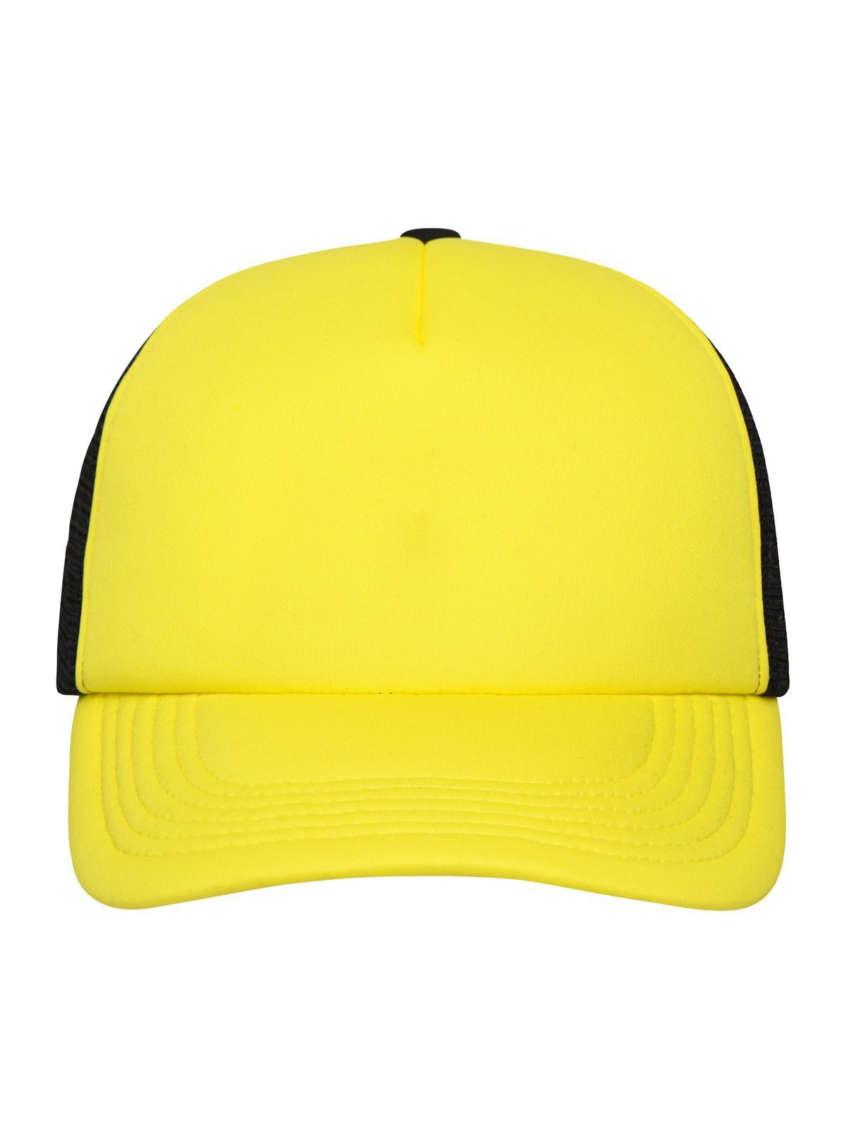 Trucker Caps 5 Panel Polyester Mesh Cap sun-yellow/Schwarz bestickbar und bedruckbar – LA1970