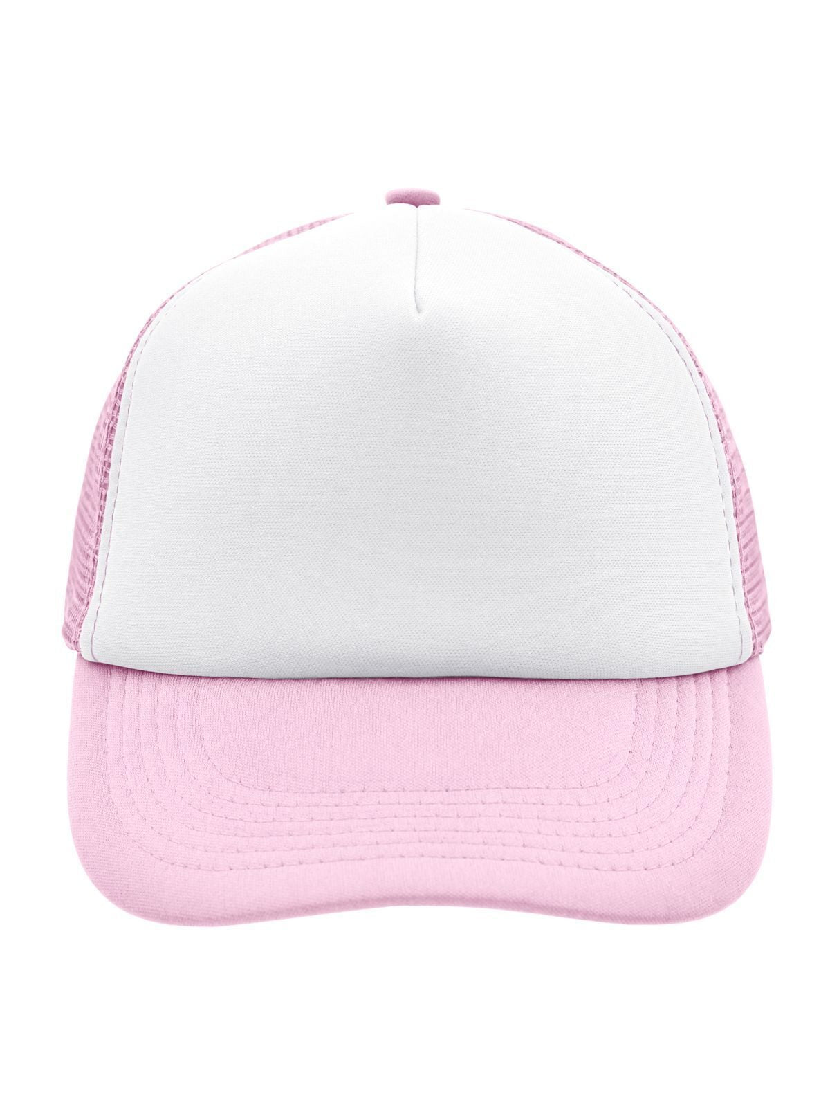 Trucker Caps 5 Panel Polyester Mesh Cap Weiß/baby-pink bestickbar und bedruckbar – LA1970