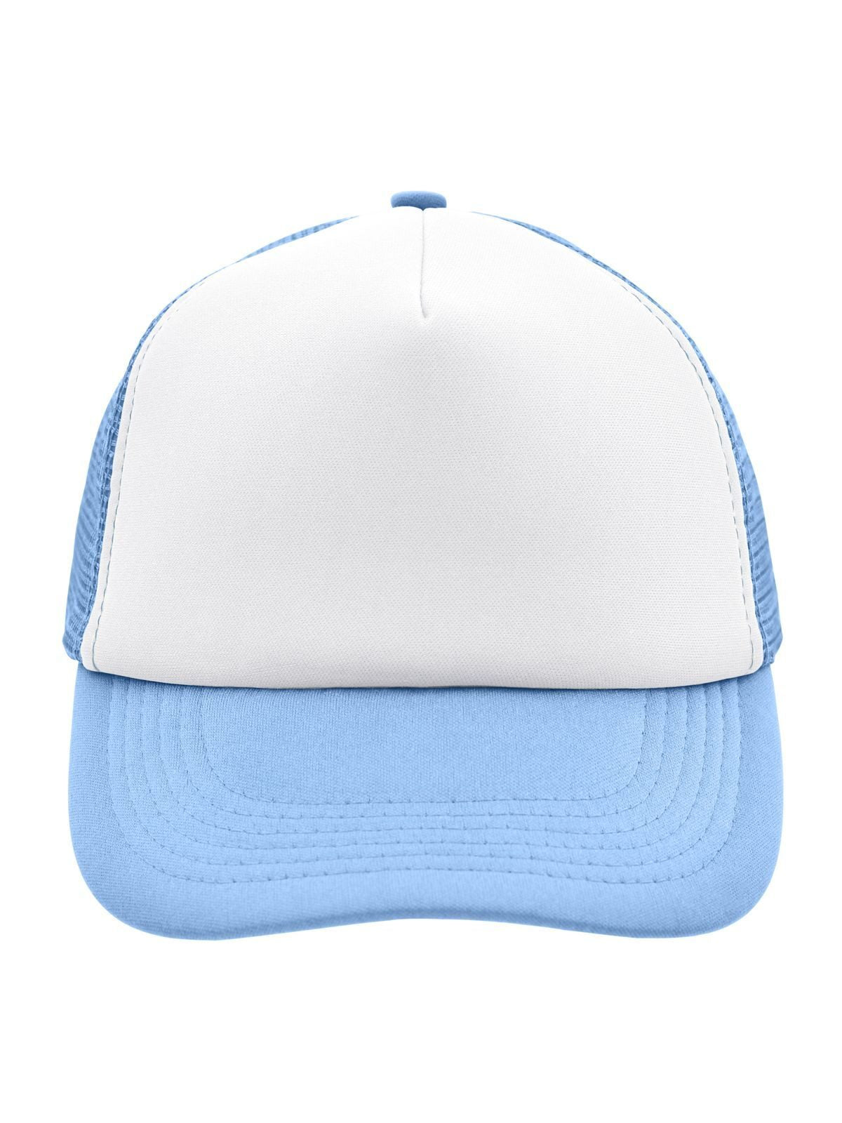 Trucker Caps 5 Panel Polyester Mesh Cap Weiß/light-blue bestickbar und bedruckbar – LA1970